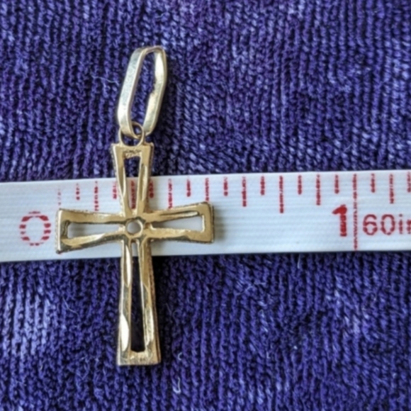 Solid 10K Gold Cross Pendant, Vintage, 1.1" Long - Picture 8 of 9